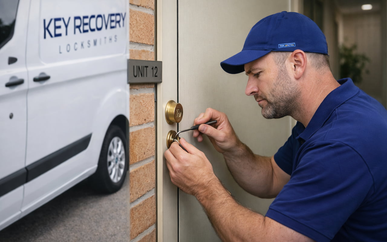 Locksmith at work on door lock Locksmith at work on door lock